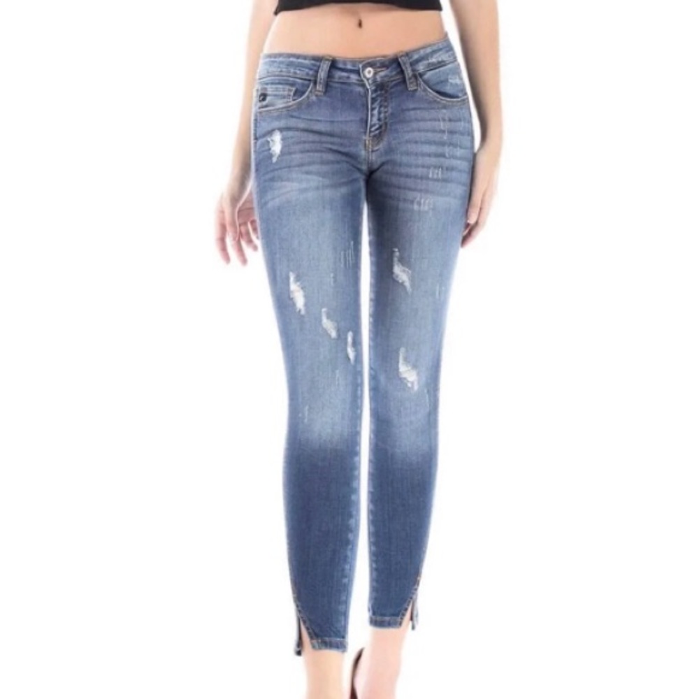 Kancan USA Women's Distress Ankle Length Low Rise Denim Jeans - kc8086
